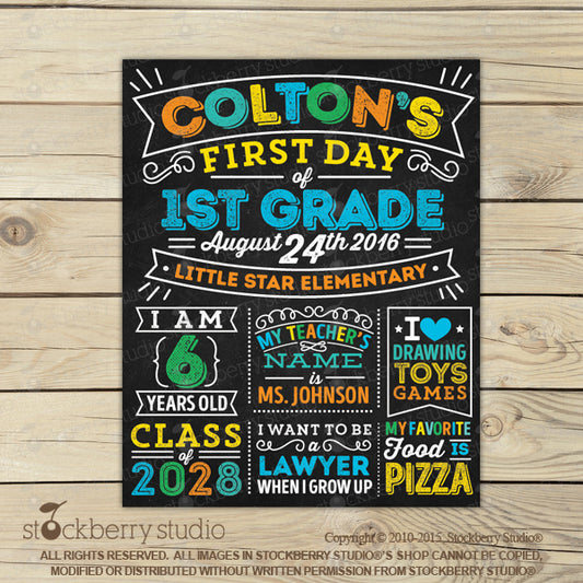 [Personalized First Day of School Chalkboard Sign] - Stockberry Studio