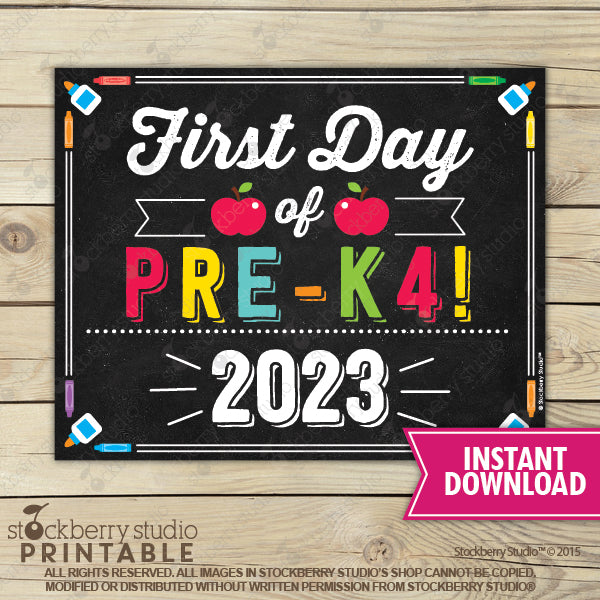 First Day of Preschool Sign (Primary Colors) - Any Grade