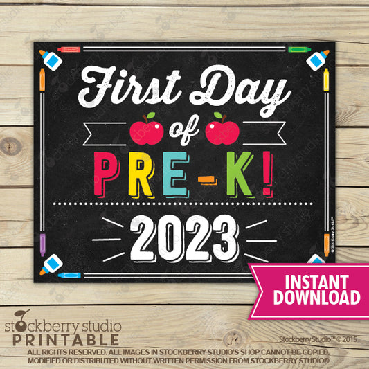 First Day of Pre-K Sign Printable Instant Download