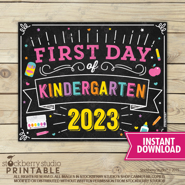 Girl First Day of Kindergarten Sign Printable Instant Download