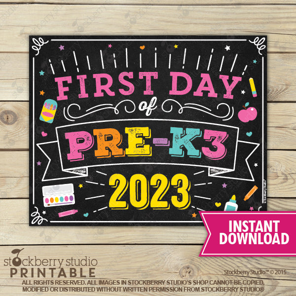 Girl First Day of Preschool Sign - Any Grade