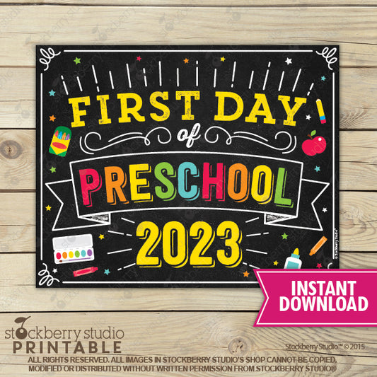 First Day of Preschool Sign (Primary Colors) - Any Grade