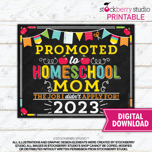 Promoted to Homeschool Mom Sign (Primary Colors)