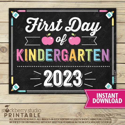 Girl First Day of Kindergarten Sign Printable Instant Download