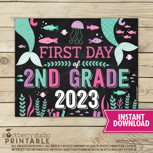 Mermaid First Day of Preschool Sign - Any Grade