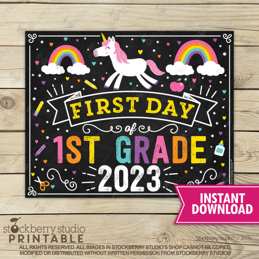 Unicorn First Day of 1st Grade Sign Printable Instant Download