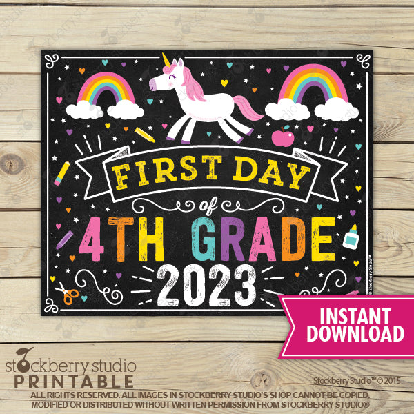 Unicorn First Day of Preschool Sign - Any Grade - Instant Download