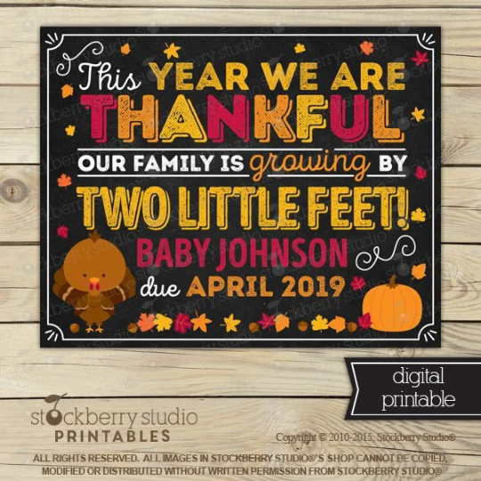 Thanksgiving Pregnancy Announcement Chalkboard Printable