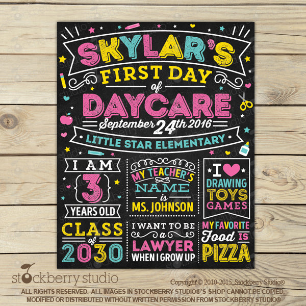 Girl 1st Day of School Sign Pink First Day of School Chalkboard Sign - Stockberry Studio