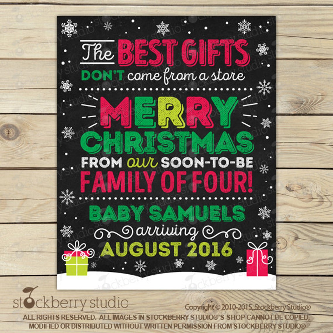 Christmas Family Pregnancy Announcement Sign