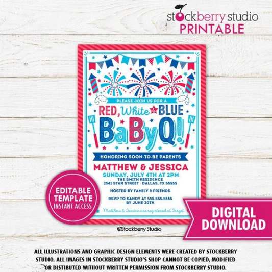 4th of July BBQ Baby Shower Invitation