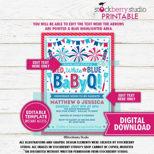 4th of July BBQ Baby Shower Invitation