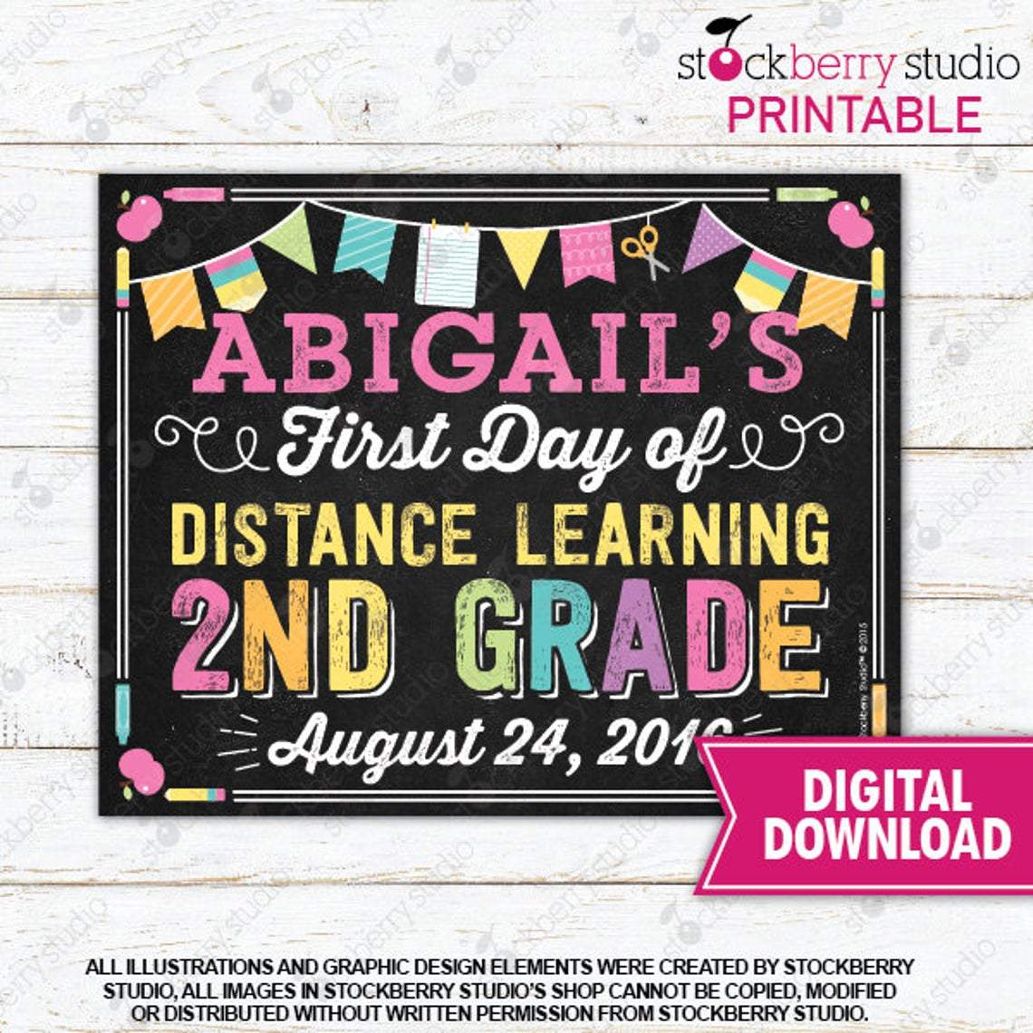 First Day of Virtual School Printable Sign E-learning