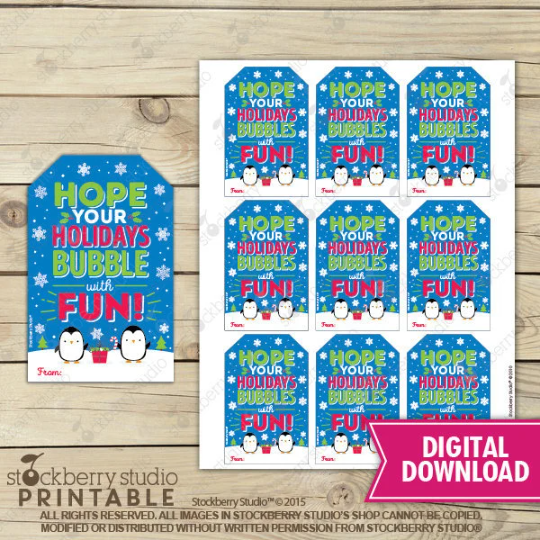 Christmas Bubble Favor Tags - Instant Download