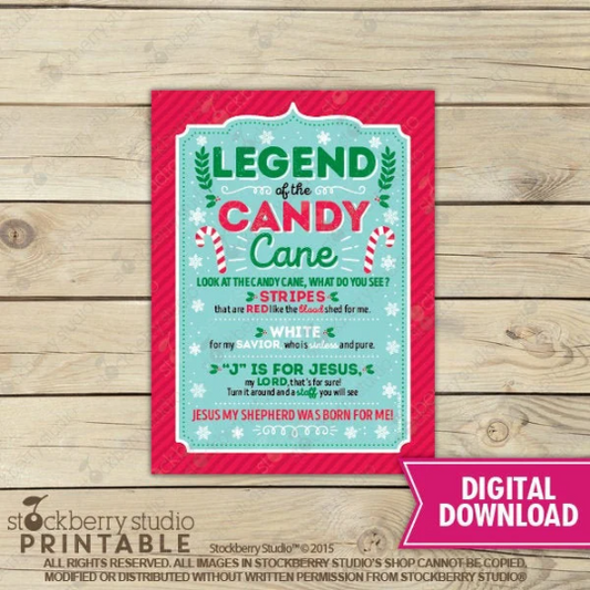 Christmas Printable Legend of the Candy Cane Tag - Instant Download