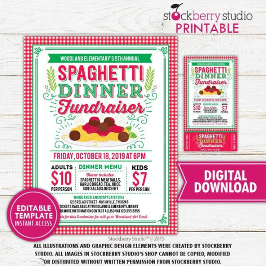 Spaghetti Dinner Fundraiser Flyer with Tickets