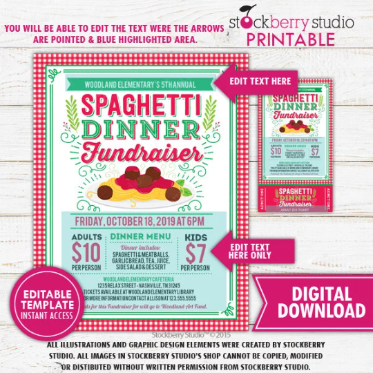 Spaghetti Dinner Fundraiser Flyer with Tickets