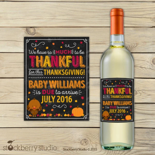 Thanksgiving Pregnancy Announcement Wine Label