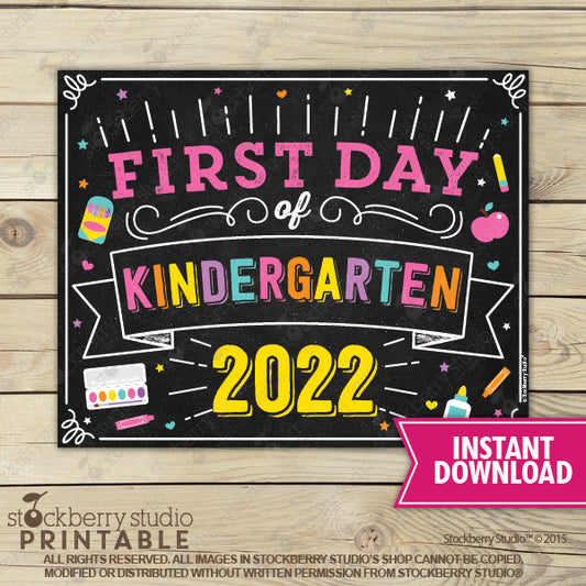 First Day of Kindergarten Sign Girl Printable Instant Download