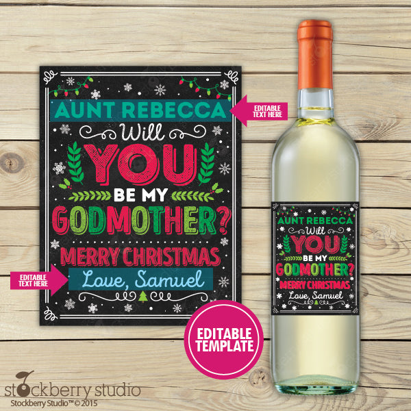 Christmas Godmother Wine Label