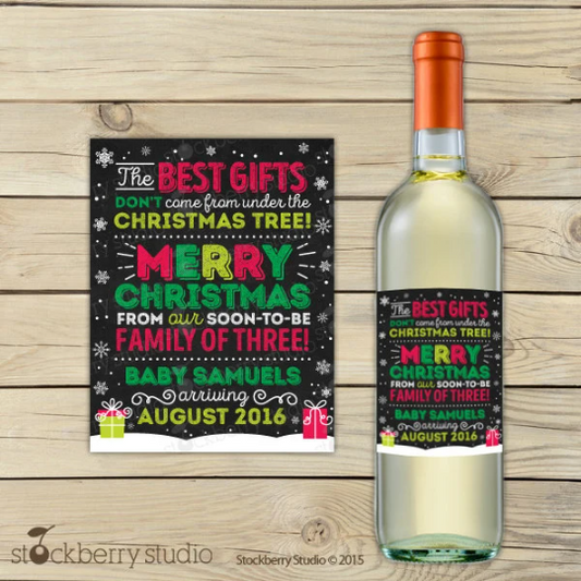 Christmas Pregnancy Announcement Wine Label
