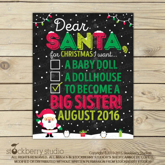 Christmas Big Sister Announcement Chalkboard Sign