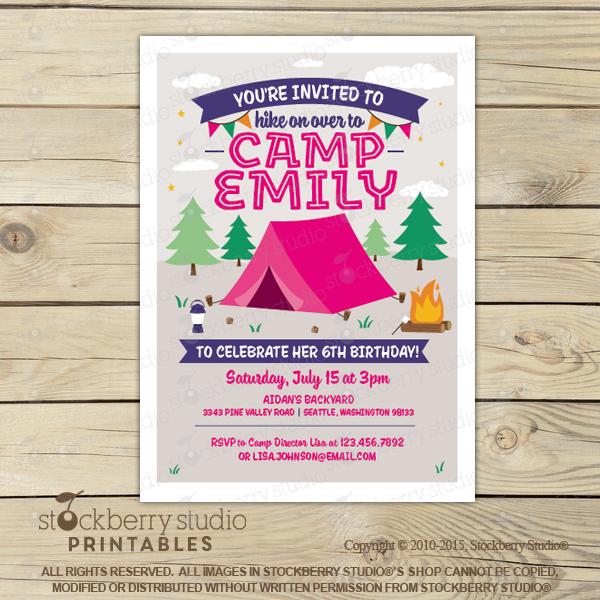 Camping Birthday Invitation Printable Camping Party Invitation - Stockberry Studio