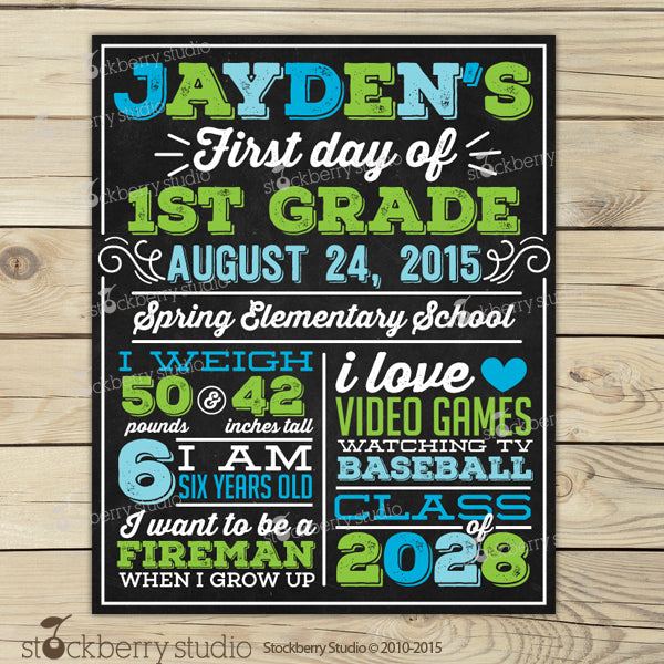 First Day of School Chalkboard Sign 1st Day of School Sign - Stockberry Studio