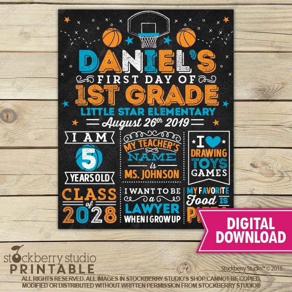 Baseball First Day of School Sign Boy 1st Day of School Sign Printable - Stockberry Studio