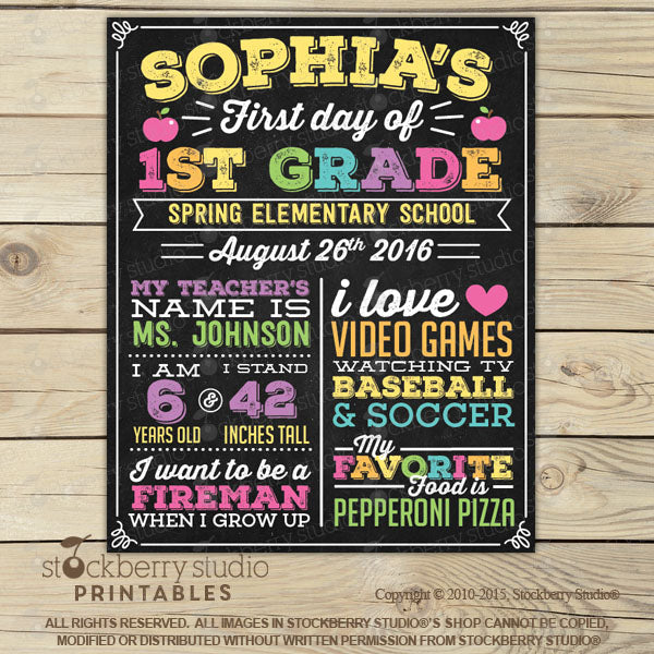 First Day of School Chalkboard Sign Printable - Stockberry Studio
