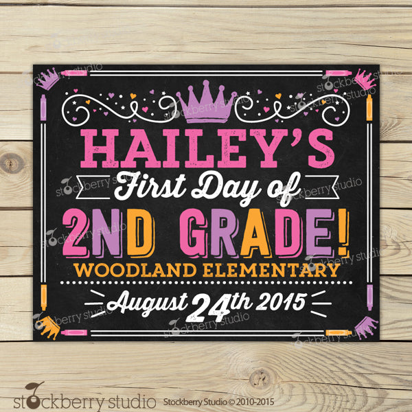 Princess First Day of School Chalkboard Sign Printable Girl - Stockberry Studio
