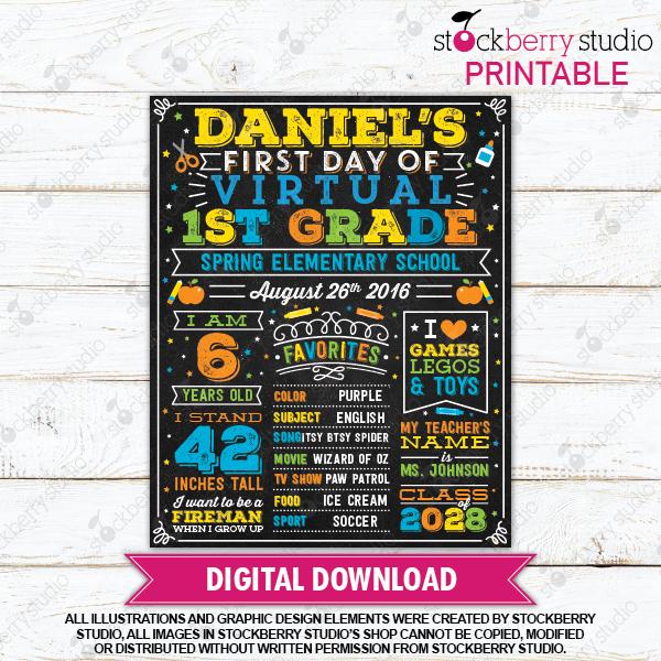 First Day of Virtual School Personalized Printable Sign - Stockberry Studio