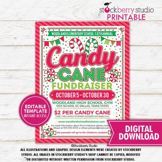 Christmas Candy Cane Fundraiser Flyer
