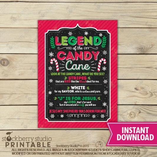 Legend of the Candy Cane Printable Gift Tag - Instant Download