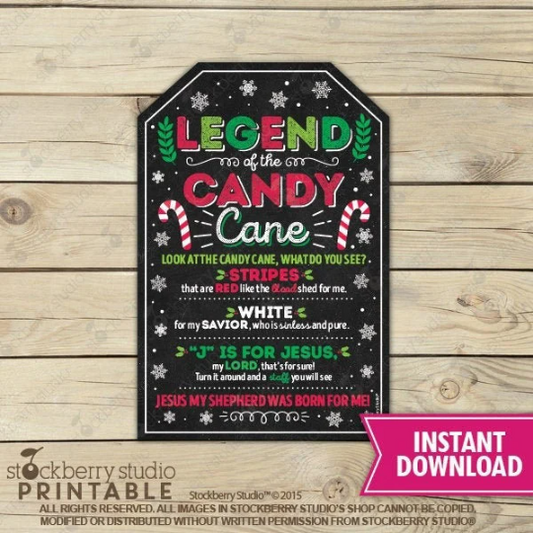 Legend of the Candy Cane Printable Tags - Instant Download
