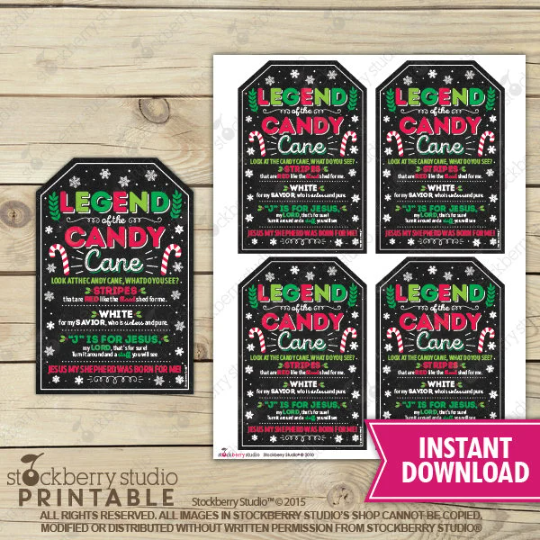 Legend of the Candy Cane Printable Tags - Instant Download