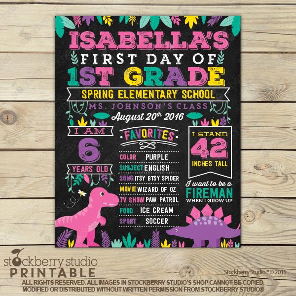 Dinosaur First Day of School Personalized Sign - Stockberry Studio