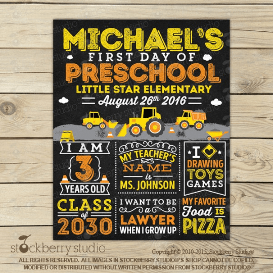 Firetruck First Day of School Sign - Boy 1st Day of School Sign - Stockberry Studio