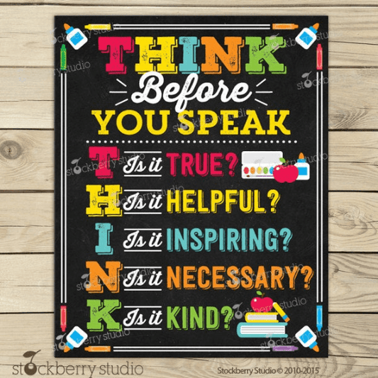 Think Before You Speak Sign - Classroom Rules - Stockberry Studio