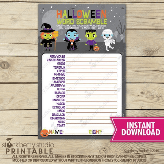 Halloween Word Scramble Party Game - Printable - Stockberry Studio