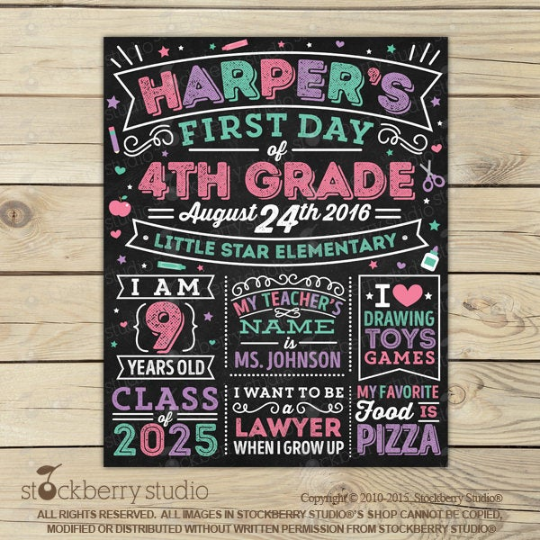 Unicorn First Day of School Personalized Chalkboard Sign
