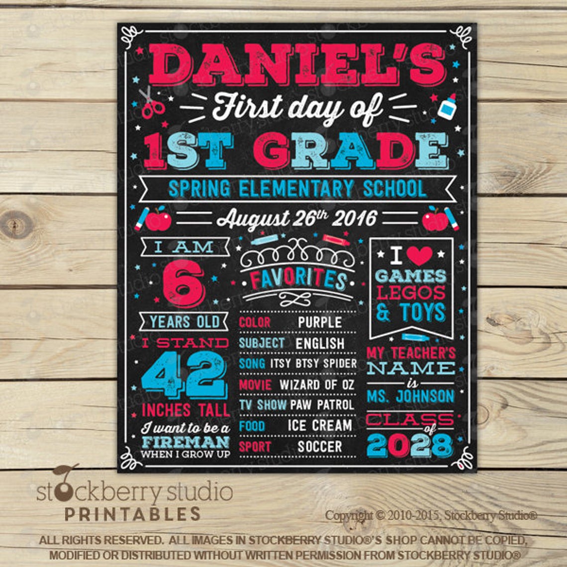 First Day of School Chalkboard Personalized Printable Sign