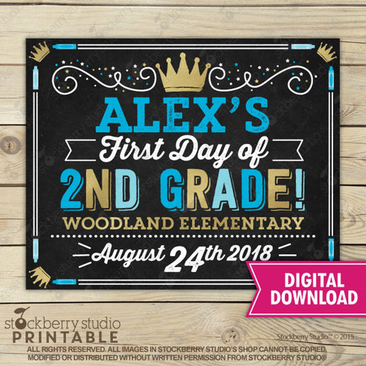 Prince First Day of School Chalkboard Sign Printable