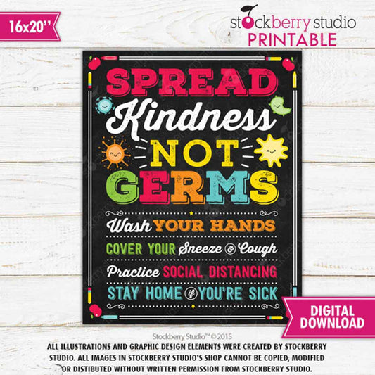 Spread Kindness Not Germs Teacher Classroom Sign
