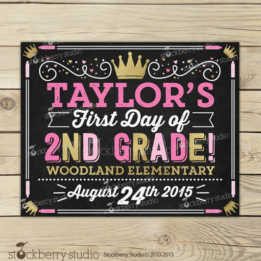 Princess First Day of School Chalkboard Sign Printable Girl