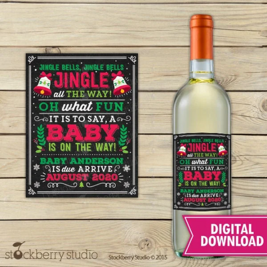 Jingle Bells Pregnancy Announcement Wine Label