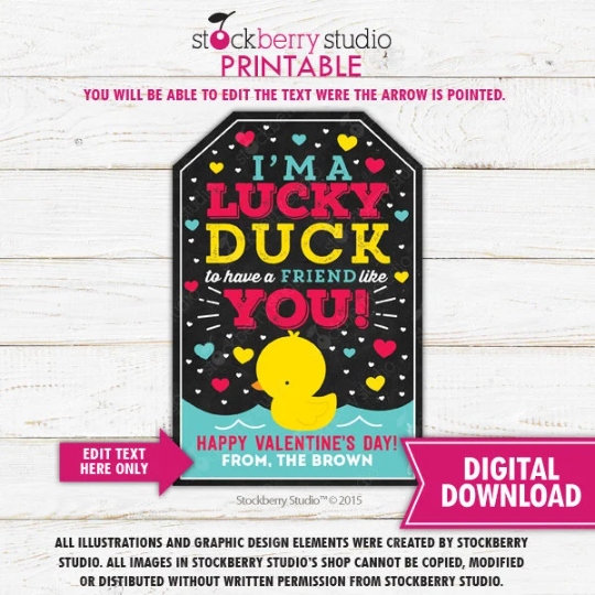 Rubber Duck Valentine's Day Gift Tag