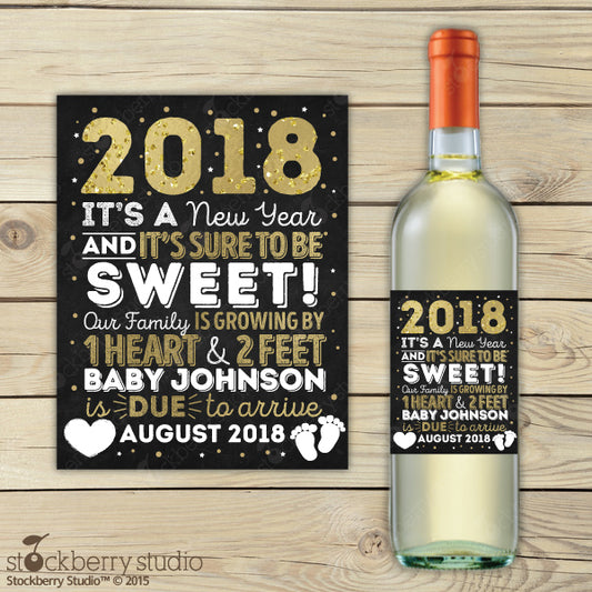 New Years Pregnancy Announcement Wine Label