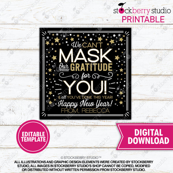 New Years Face Mask Gift Tag