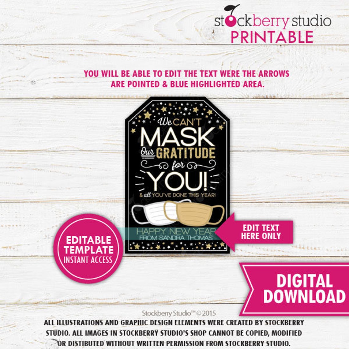 New Years Face Mask Gift Tag